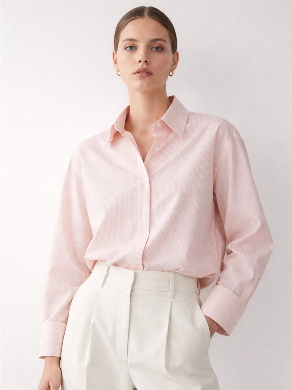 Cos women’s pink striped cotton long sleeve oversized button up shirt size 10